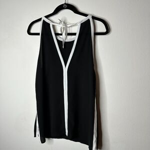 FATE Black & White Lined Stripe Tie Side Back Flowy Halter Blouse Top Small